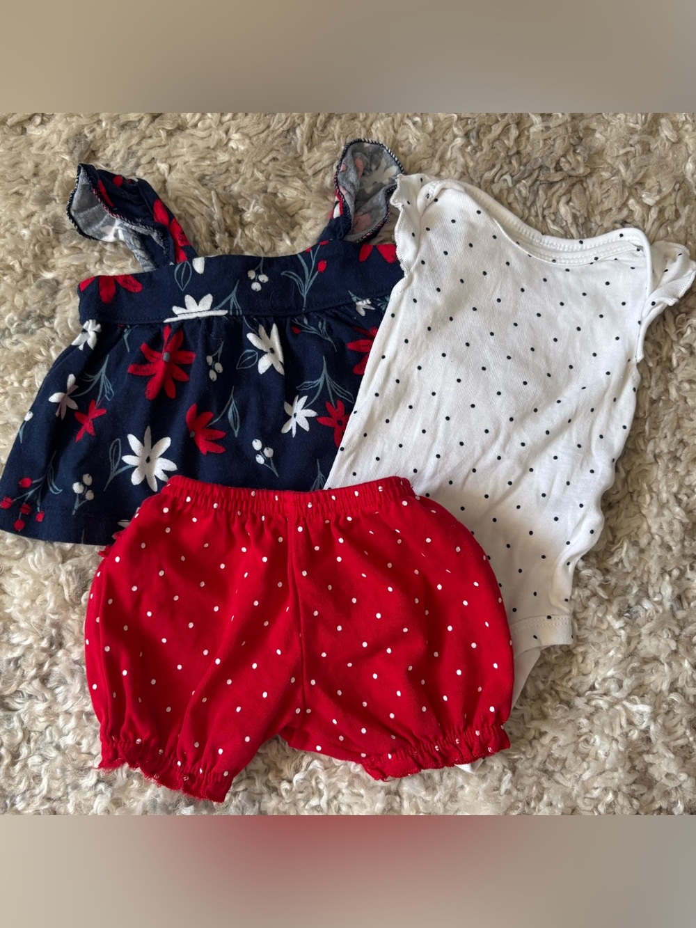 Carter's 3-Piece Floral, Polka Dot & Solid Set - Navy, White & Red